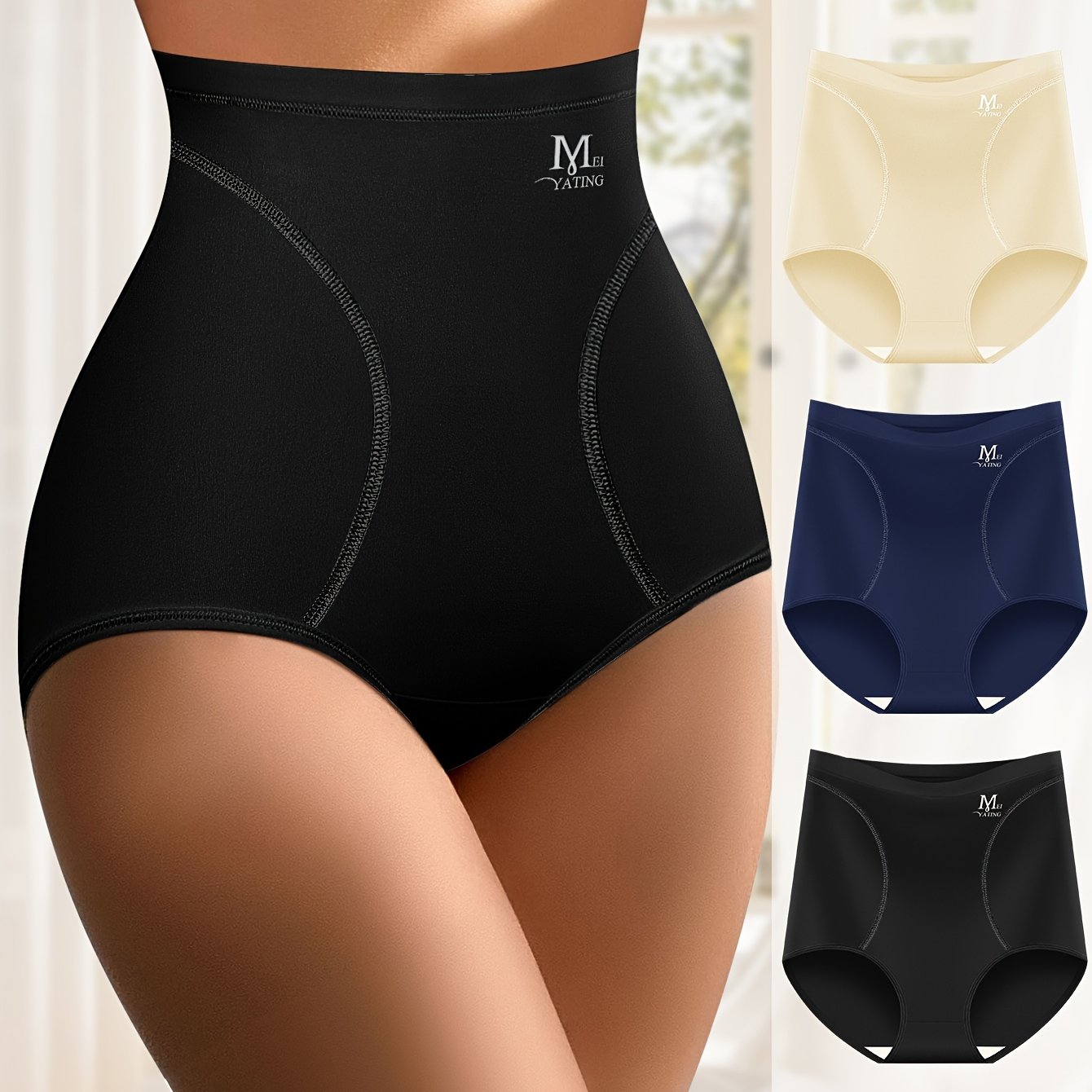 3 Women's high waist brief panties with body shaping and tummy control for comfort and skin-friendliness.