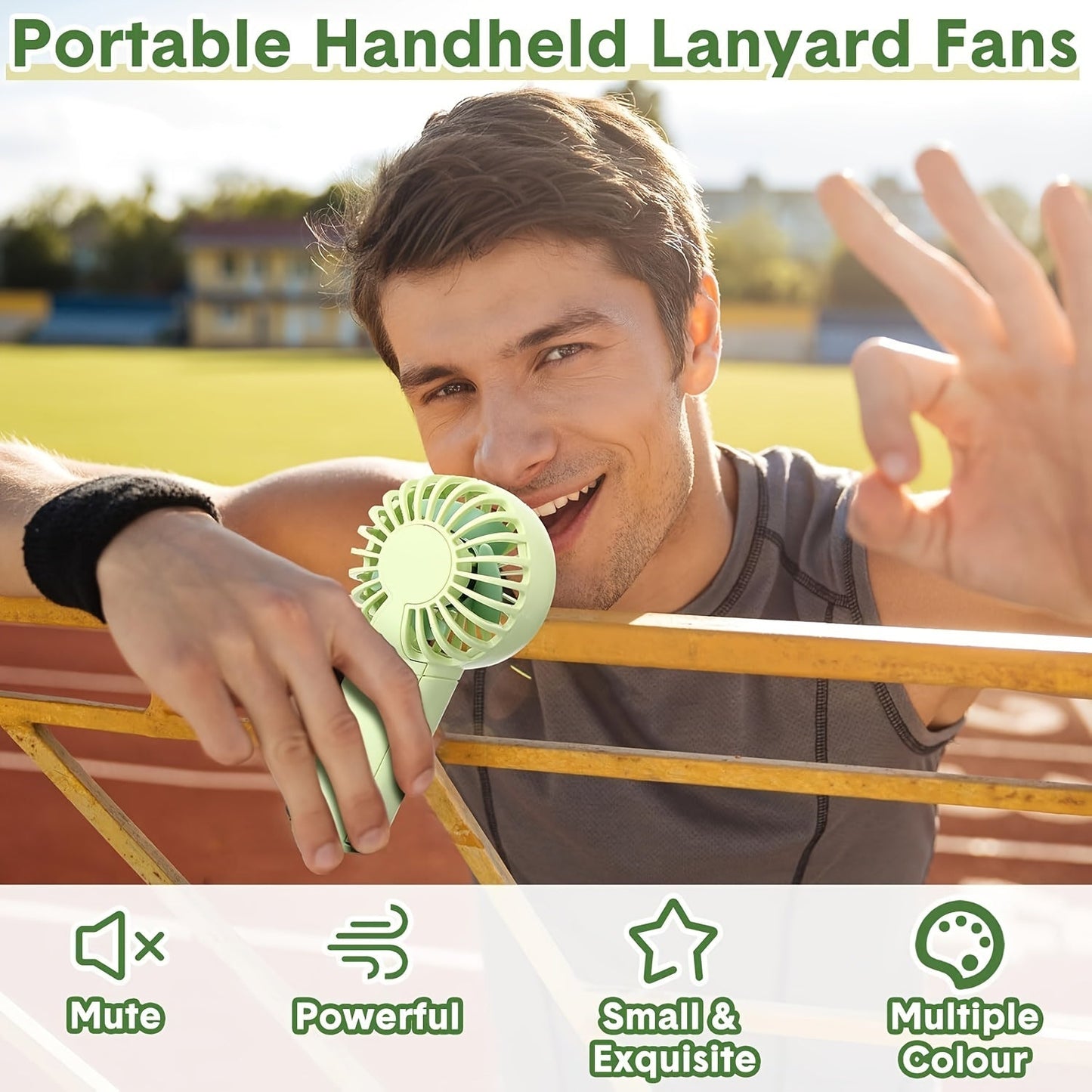 Compact Plastic Mini Handheld Portable Fan, Perfect for Personal Face Cooling On the Go! Battery Operated with Button Control, Ideal for Indoor and Travel Use. Requires 2 AAA Batteries (Not Included). Multiple Components Included.