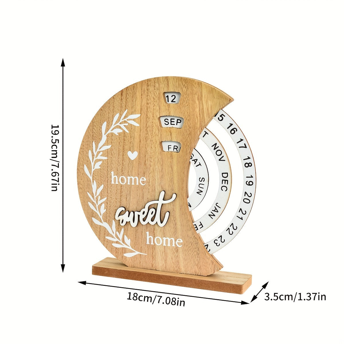 Handcrafted wooden perpetual desk calendar with moon ferris wheel design, weekly-monthly view, and rotatable manual date tracker. Ideal for home and office décor. 1 piece.