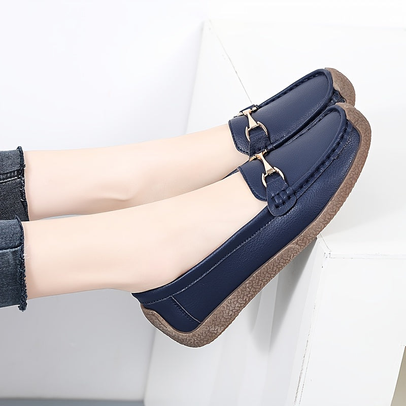 Women's metal decor slip on loafers for casual walking with non-slip flat soles.