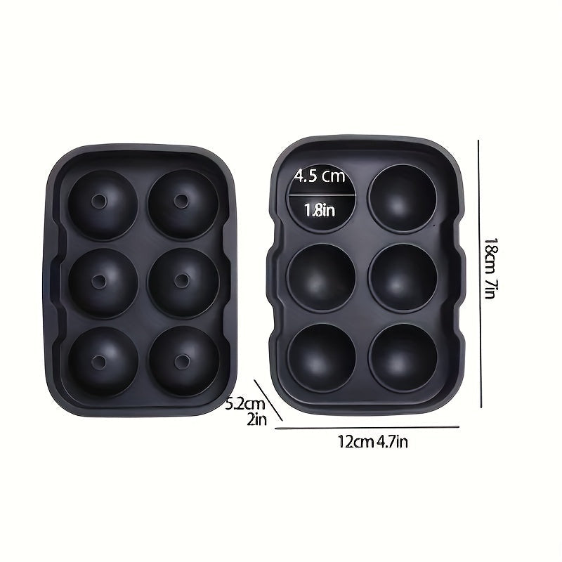 Premium Silicone Ice Cube Tray with 6 Large Round Cavities - Ideal for Whiskey and Cocktail Ice Balls, Great for Parties and Home Use