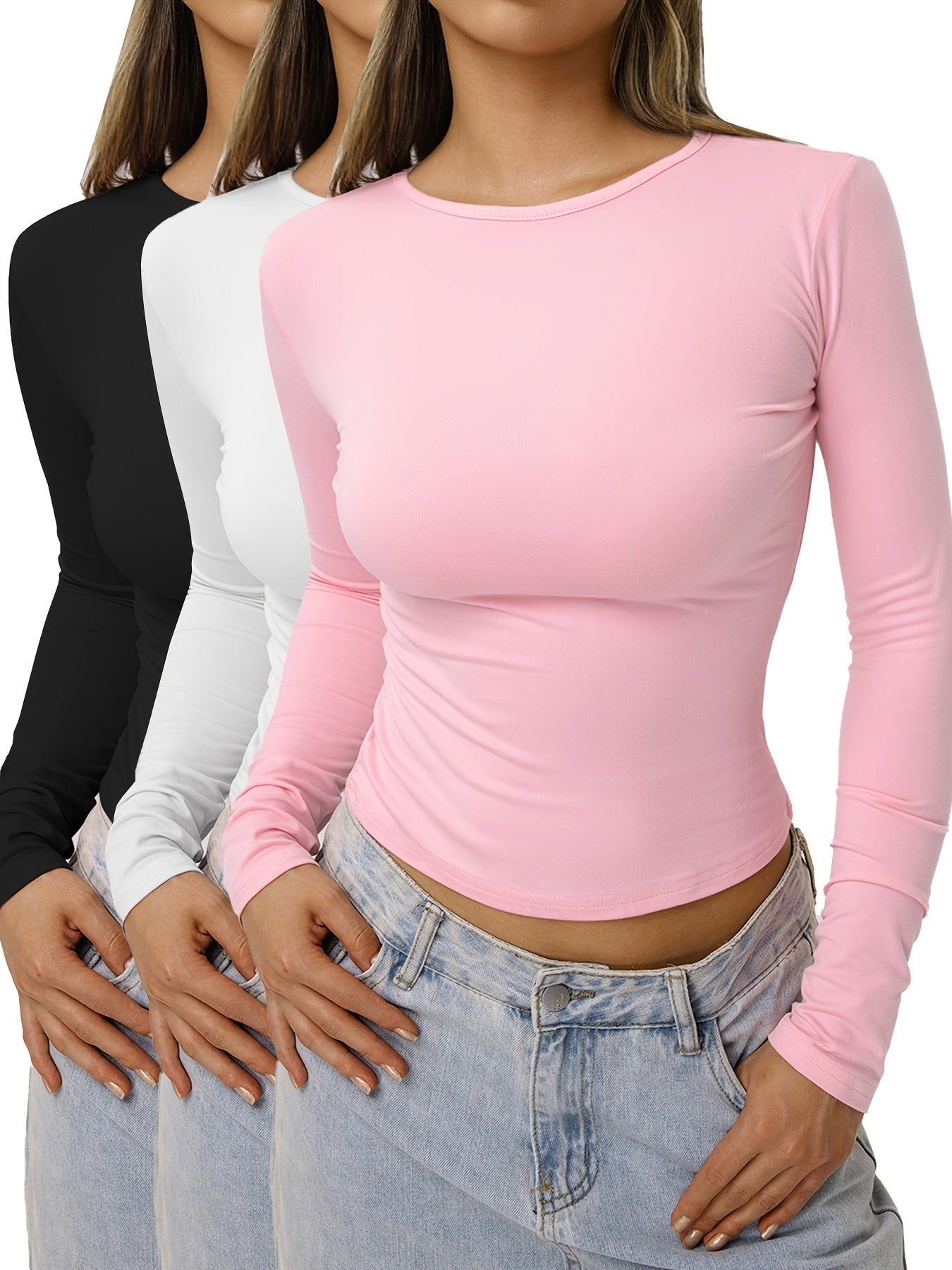 3 Long-Sleeve T-Shirts in Kardashian Style