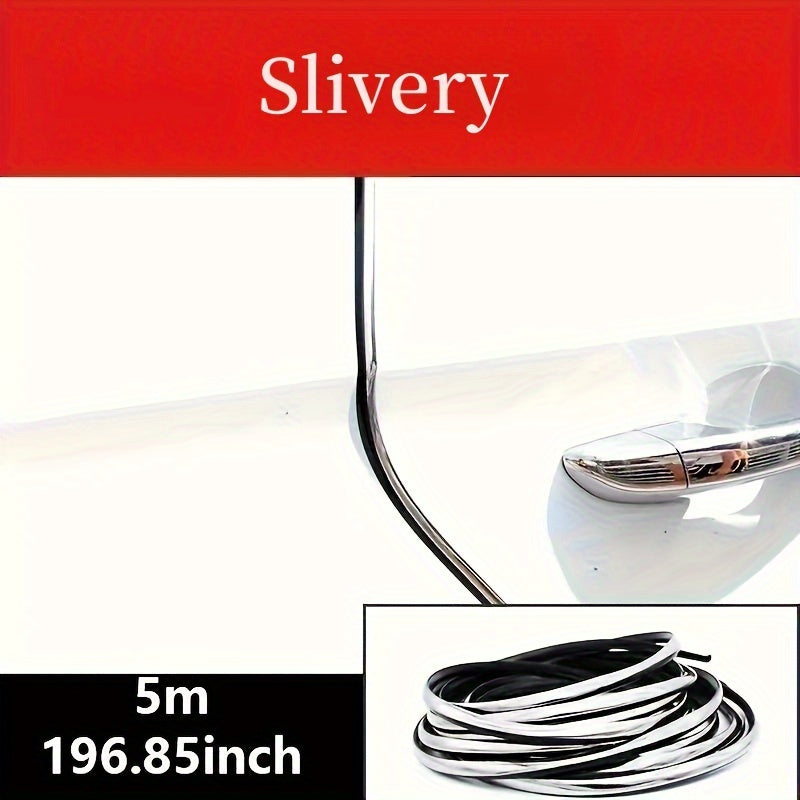 5m Car Door Chrome Molding Strip for Rear Bumper Protection, Universal Fit for All Cars.