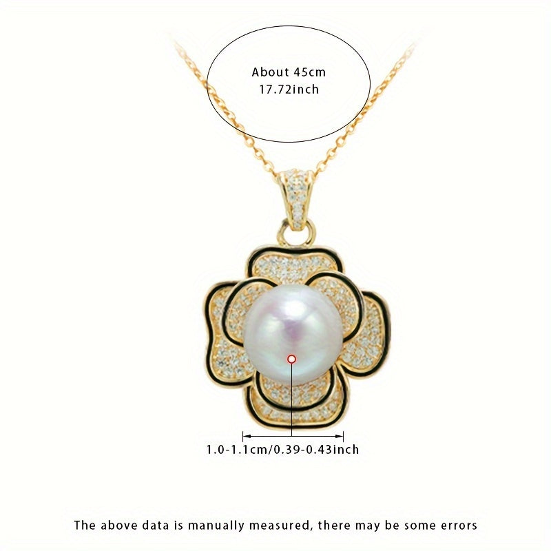 MUFAN Vintage Elegant Freshwater Pearl Pendant Necklace featuring a Natural Zirconia June Birthstone. This Women's Fashion Jewelry is perfect for everyday wear or as a thoughtful gift. The necklace showcases a 10-11mm Pearl on a S925 Silver Chain, and