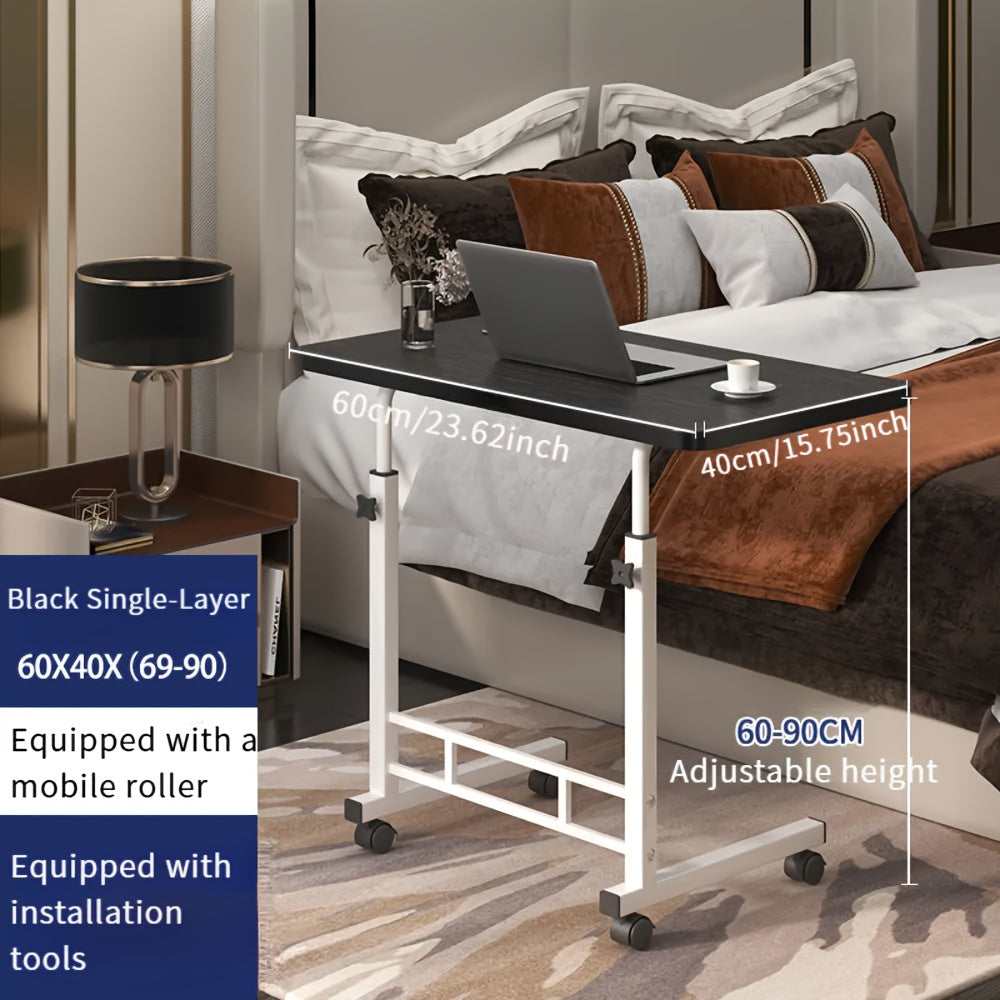 Folding Desk with Wheels and Adjustable Height, Featuring Storage Shelf - Ideal for Bedroom, Living Room, or Outdoor Office Spaces