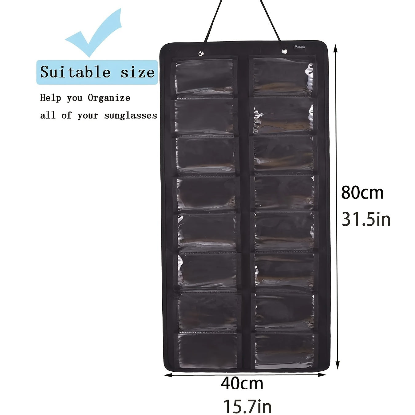 Get yourself the perfect solution for organizing your glasses with this 16-Slot Glasses Organizer. This hanging PVC wall pocket is dust-proof and includes a metal hook and sturdy rope for easy hanging. Ideal for storing women's fashion accessories, this