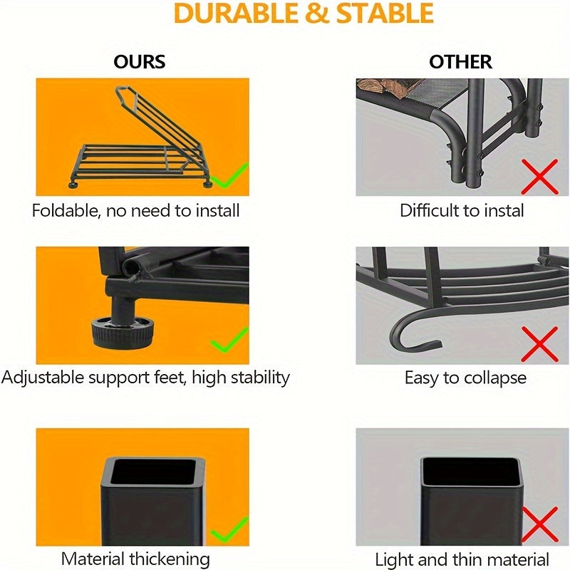 Черный штабелируемый органайзер для дров, складная металлическая подставка для хранения дров на открытом воздухе, удобный аксессуар для камина, который прост в использовании и хранении