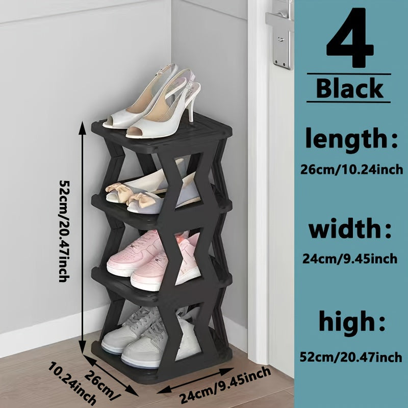 Black Space-Saving Vertical Shoe Rack with 1 Set - Multi-Layer Plastic Storage Organizer, Easy Assembly without Screws Needed, Floor Mount for Bedroom, Doorway, Living Room