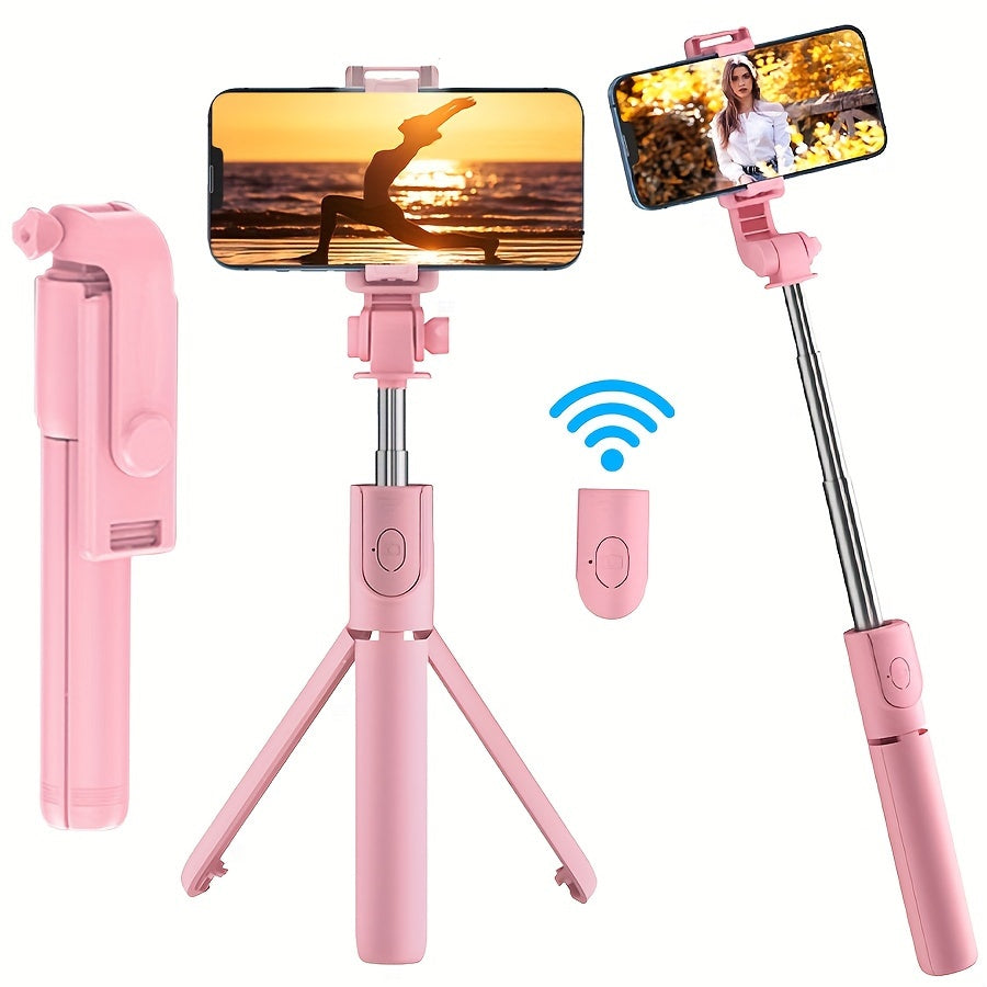 1pc Extensible Selfie Stick with Phone Mount, Wireless Remote Control, 360° Rotation, Travel Essential, Compatible with iPhone/Samsung/Android Smartphones