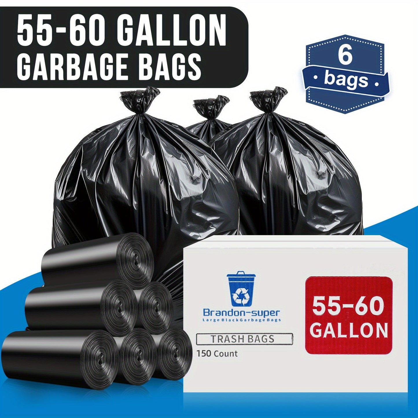 Heavy Duty Trash Bags, 208.2-227.12 Liters, Tear Resistant, High Quality, 50/100/150pcs Black Trash Bags, Perfect for Gardening, Outdoor Activities, Residential and Commercial Use, Camping