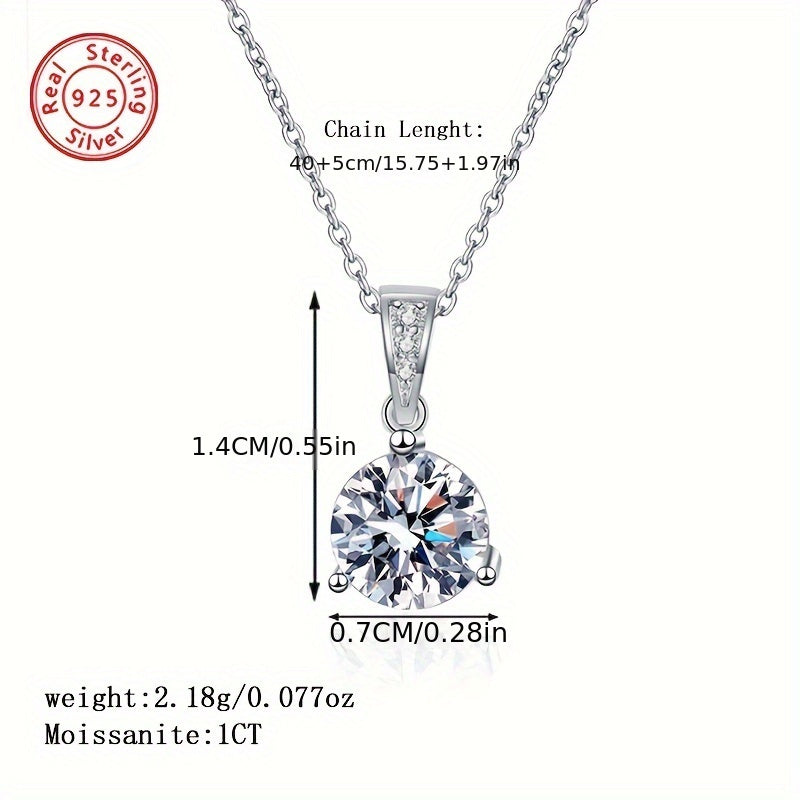 This 925 Silver Necklace features a stunning 1-carat Moissanite diamond, making it a chic and adaptable accessory for special occasions such as banquets, weddings, and anniversaries. It also makes for a thoughtful and elegant jewelry gift. Weight