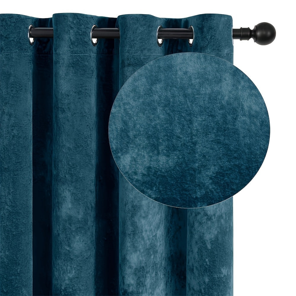 Pair of 2 crushed velvet curtains with heat and sound insulation, ideal for living room, bedroom, and office.