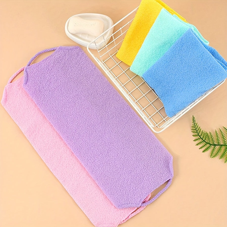 Exfoliating back scrubber towel with strong grip for deep clean and dead skin removal, fragrance-free.