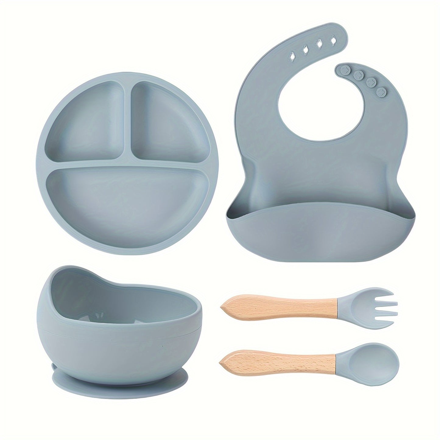 Gray Silicone Kids Feeding Set - Soft, Safe, Easy to Clean Tableware Kit