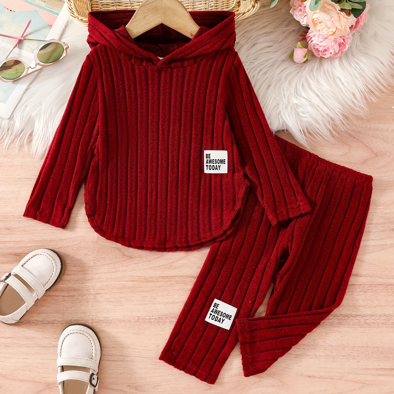 Chic striped hooded pants set for girls 12 and under, perfect for outdoor activities in spring and fall.