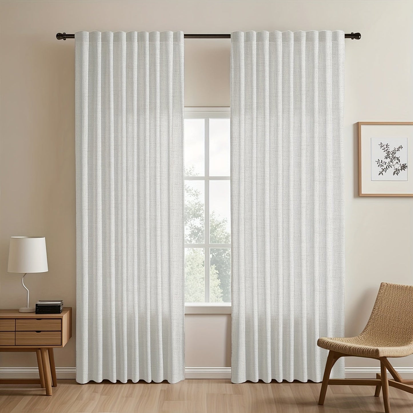 Two pieces of Japanese-inspired imitation linen curtains, featuring a simple European style that adds a touch of American pastoral charm to your bedroom and living room. These light-blocking curtains are perfect for tea rooms, studies, and kitchens, with