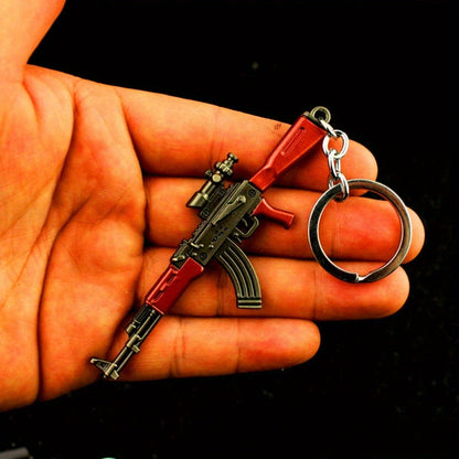 Trendy Miniature AKM Keychain Model, Made of Zinc Alloy Metal, perfect for PUBG-Style Keyring to accessorize Backpacks and more