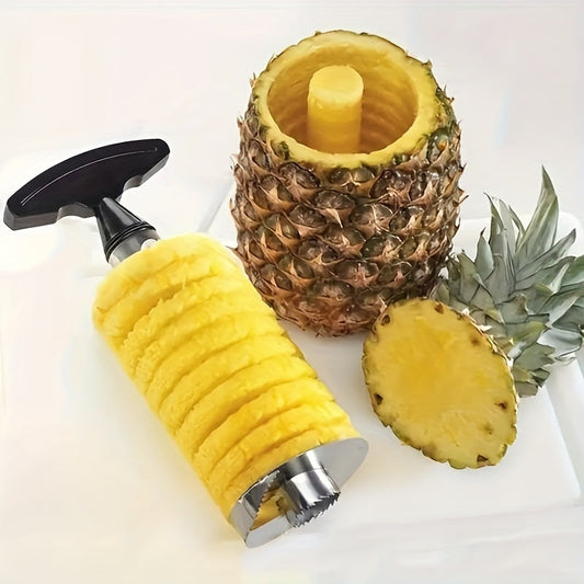 Effortlessly remove and slice pineapple with the 1pc Stainless Steel Pineapple Corer and Slicer, a simple kitchen tool that is easy to use.