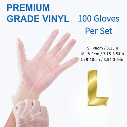 Clear TPE Disposable Gloves - Pack of 100 - Waterproof, Lead-Free, Powder and Latex-Free - Made with Soft PET Material for Various Uses including Kitchen, Bathroom, Pet Care, Household Tasks, Beauty, Hairdressing, and Hospitality