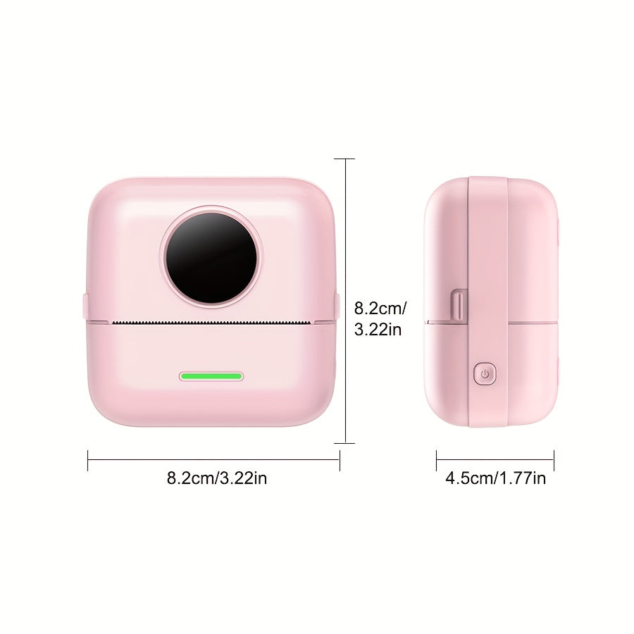 Portable mini thermal printer with monochrome label and photo printing, USB charging, wireless capability, and energy-efficient thermal technology powered by an 800mAh lithium battery ≤36V.