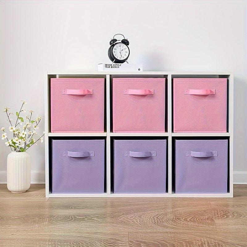 6 Pastel Purple Ombre Non-woven Storage Boxes with handle for home or office use, suitable for storing clothes, dolls, and office files.