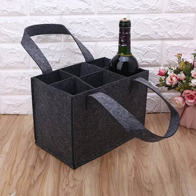 Stylish felt wine and beer bottle tote, holds up to 6 bottles, portable and lightweight, perfect for dinners and travel.