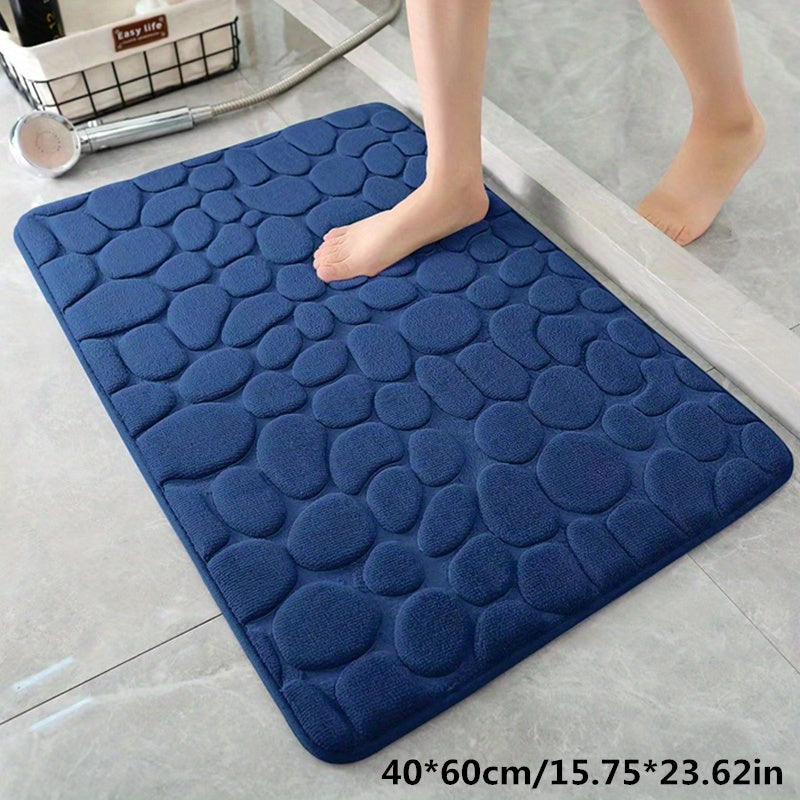 1pc Geometric Pattern Memory Foam Bath Rug with PVC backing, machine washable, low pile, flat woven polyester. Non-slip and absorbent, suitable for bathroom or toilet use. 670gsm, 1.5cm thick.