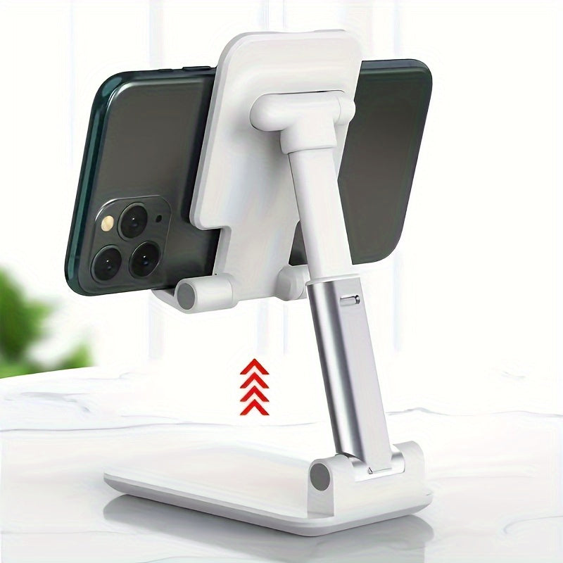 Adjustable desktop mobile phone holder stand for various devices.