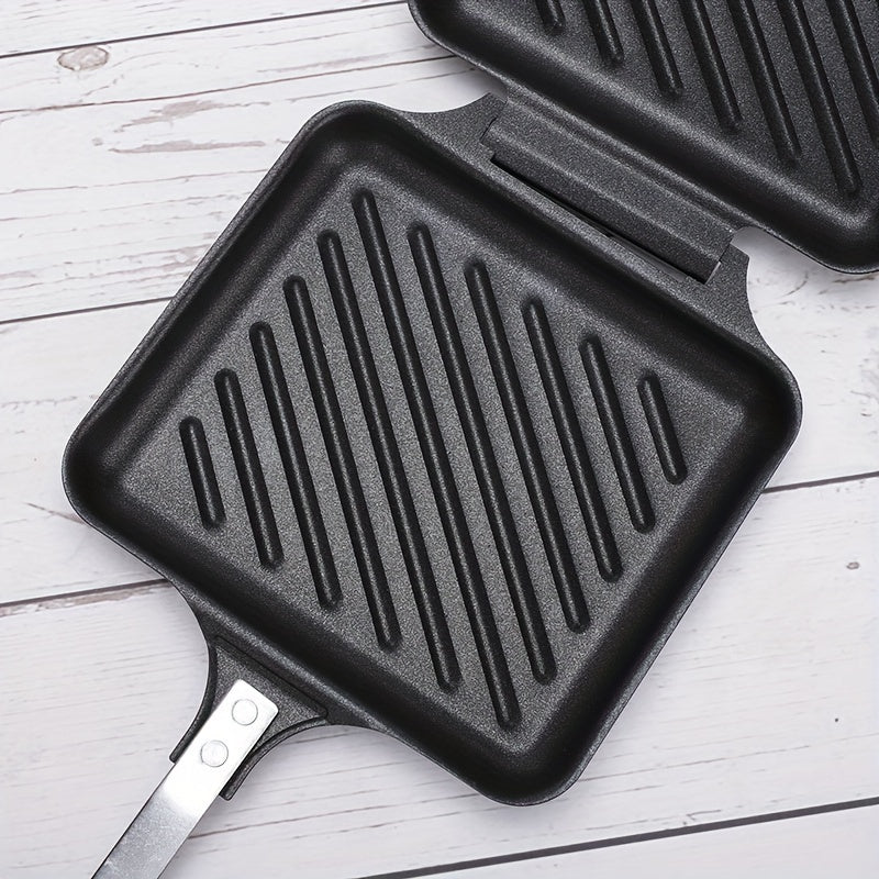 Non-stick, Detachable Double-Sided Cast Iron Grill Pan - Induction Compatible Sandwich Maker for Stovetop. Easy to Clean and Use Without Electricity.