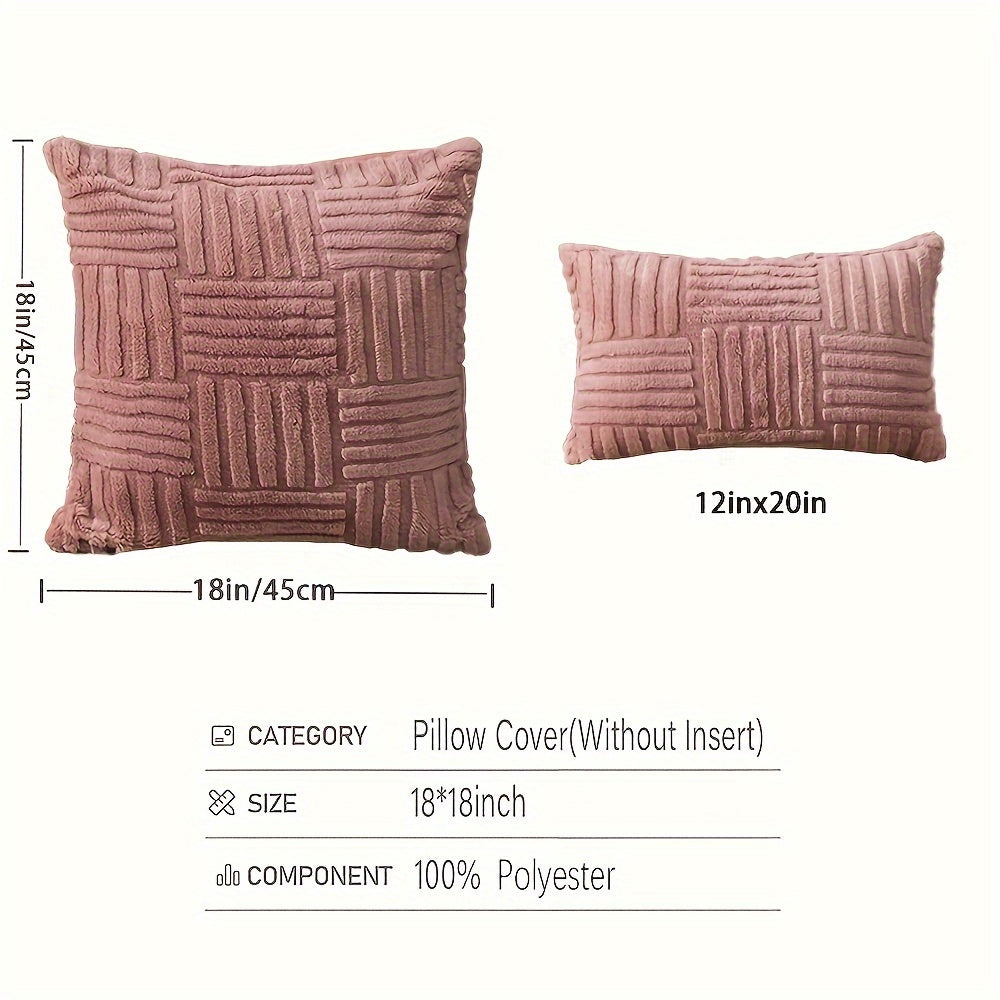 Boho style pillow cover for home decoration, in plush stripe design, available in two sizes; suitable for sofa, couch, or bed; cozy modern addition to any room, pillow insert not included.