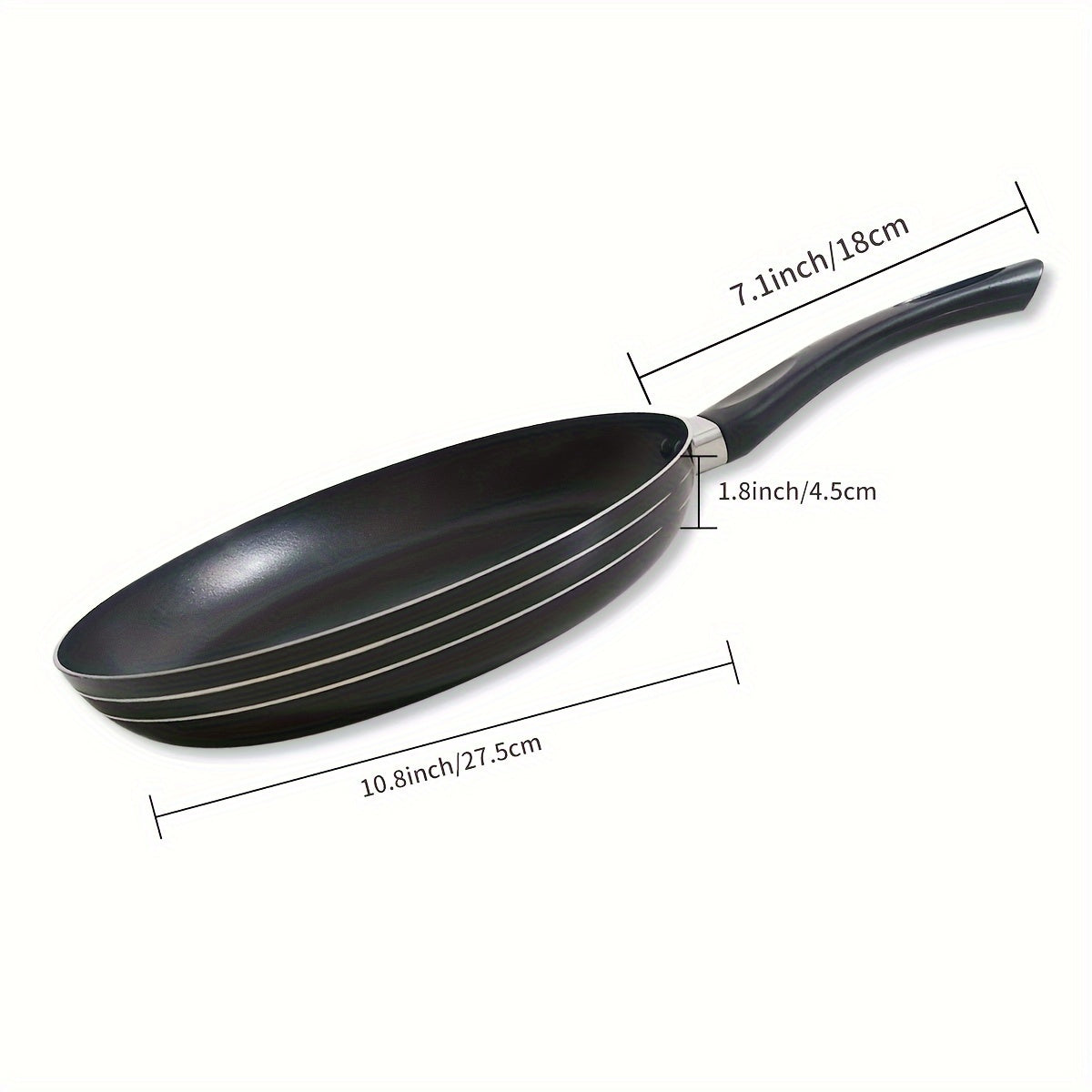 Get the perfect 10.8-inch black aluminum non-stick frying pan for your low-fat cooking needs! This pan is ideal for cooking eggs and steak with its easy grip handle, lightweight design, and scratch-resistant coating. It is compatible with gas, electric