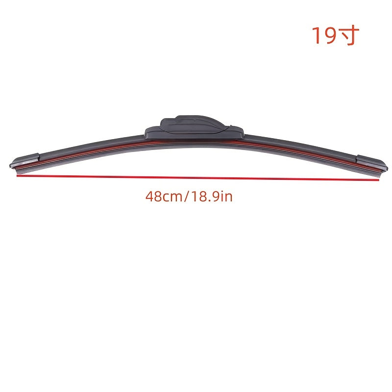 Quiet and durable 4-layer J/U hook wiper blades with 4 rubber strips in sizes ranging from 35.56 cm to 71.12 cm, suitable for all cars.