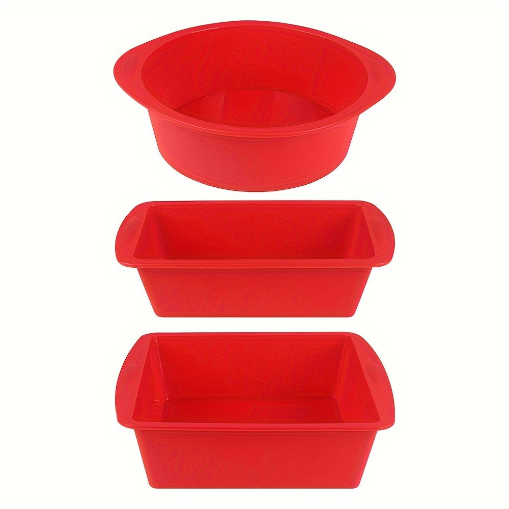 Silicone Baking Set with 3 Colorful Pieces - Round & Square Cake Pans, Loaf Mold - Nonstick and Heat Resistant - Easy to Clean - Great for Baking Cakes, Breads, and Pizzas - Perfect for Holiday Baking: Halloween, Hanukkah, Christmas, Easter - Includes