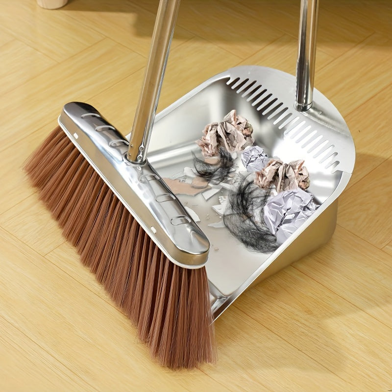 Heavy Duty Stainless Steel Broom and Dustpan Bundle - Long-lasting, Simple to Maintain for Household Cleaning in Various Areas such as Kitchen, Bedroom, Living Room, and Outdoor Environments