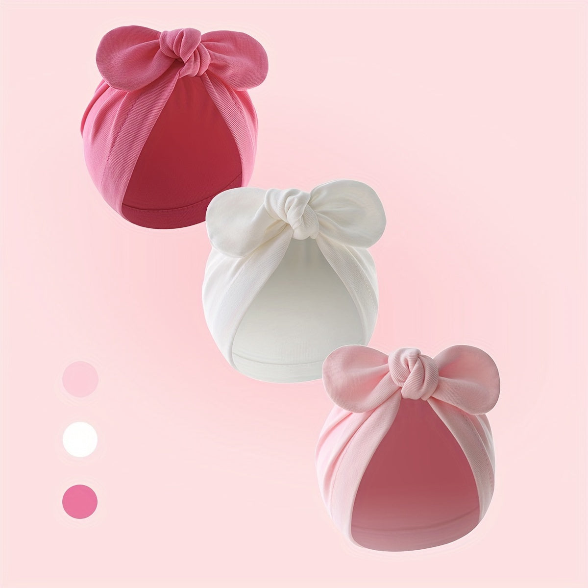 3 pieces of infant and newborn hats, soft tie head cover