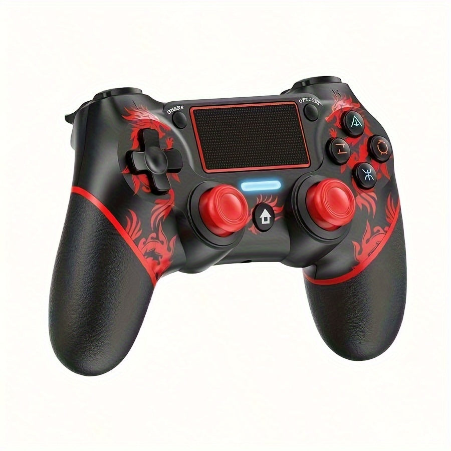 Wireless PS4 Controller with Dual Vibration, 6-Axis Controls, 3.5mm Audio Jack, Multi-Touch Pad, Red & Black Design. Compatible with PS4/Slim/Pro/PC/ios/Android/Tablet/Steam. Perfect for