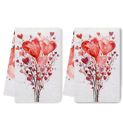 Set of 2 Ultra Plush Valentine's Day Kitchen Towels - Featuring Heart & Tulip Designs, Super Absorbent Polyester Dish Hand Towels, Easily Washable, 40.64x60.96 cm - Perfect for Holiday Kitchen Decor, Dish Towels