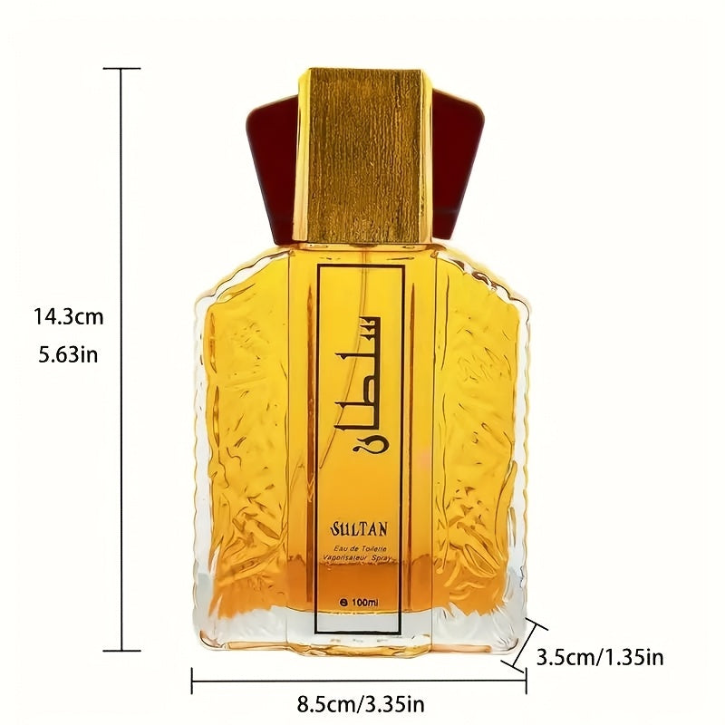 1x Sultan 3.38 Oz Floral Eau De Toilette for Men, long-lasting with 5-15% essence concentration, alcohol-based fragrance formaldehyde-free.