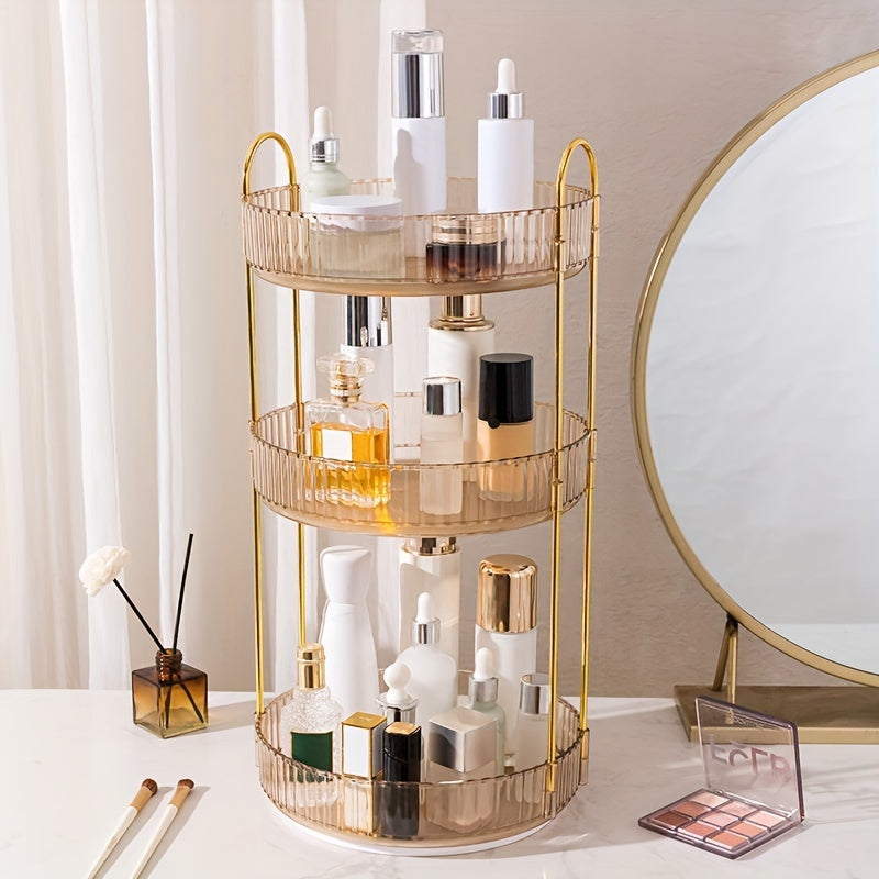 Spacious 360-Degree Rotating Makeup Organizer with Adjustable Carousel Spinning Rack for Cosmetics and Brushes - Ideal for Vanity Countertop Organization