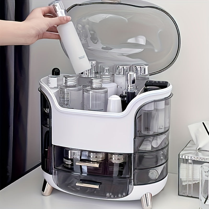 Cosmetic makeup organizer with drawers for vanity and bathroom storage.