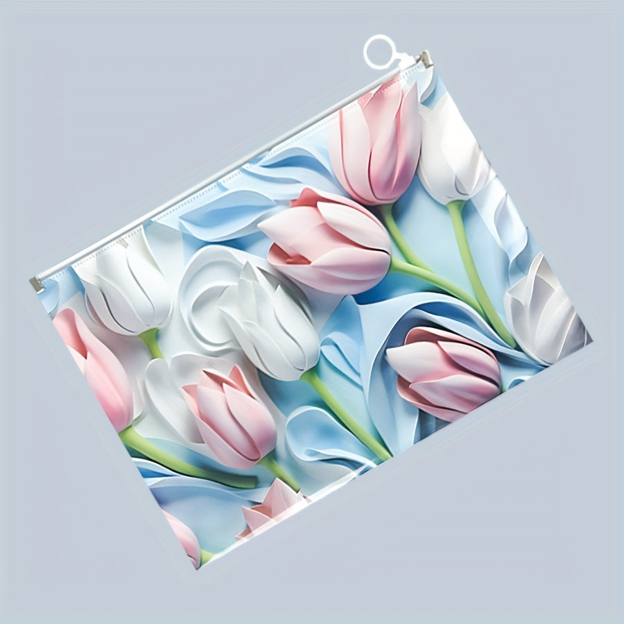 1pc Classic Style A4 Document Holder made of durable PP material with a 3D tulip design, ideal for organizing office materials.