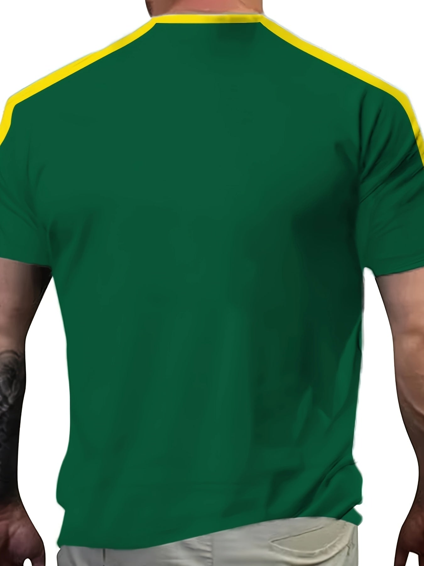 1pc Brazil-inspired men's casual short sleeve T-shirt with digital print, crew neck, polyester knit fabric with stretch, ideal for summer activities and daily wear.