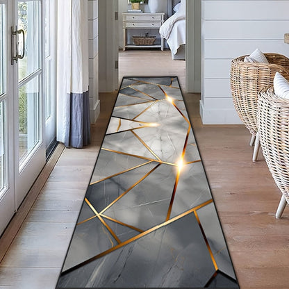 Unique marble pattern design carpet suitable for living room, bedroom, hallway, laundry room, balcony, and family hallway. Non-slip and durable, machine washable for easy maintenance. Chic art design for a stylish touch to any space.