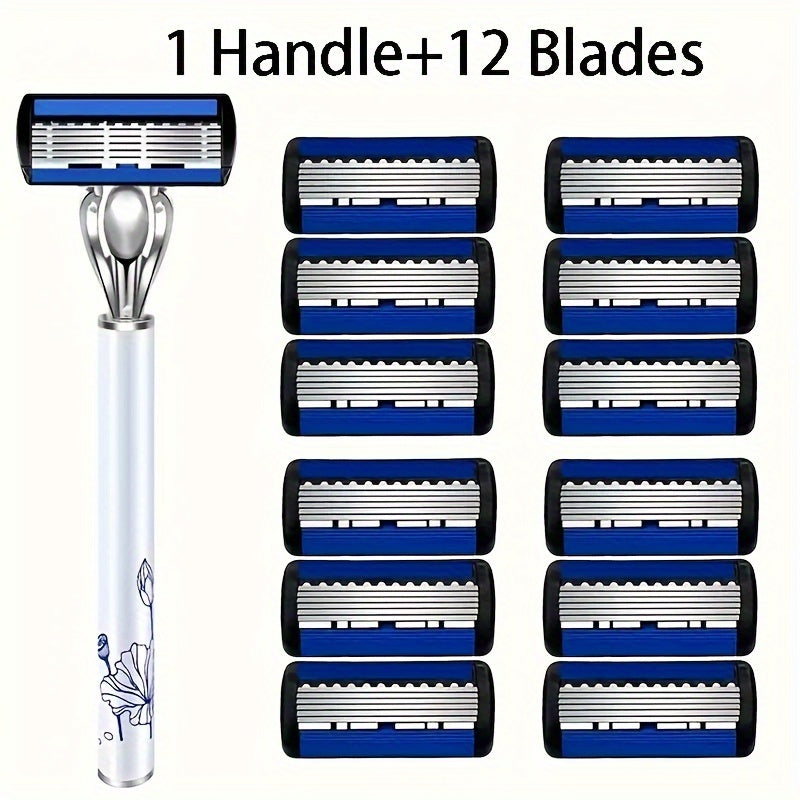 Premium 6-Layer Stainless Steel Razor Blades with Metal Stand for Smooth Shaving