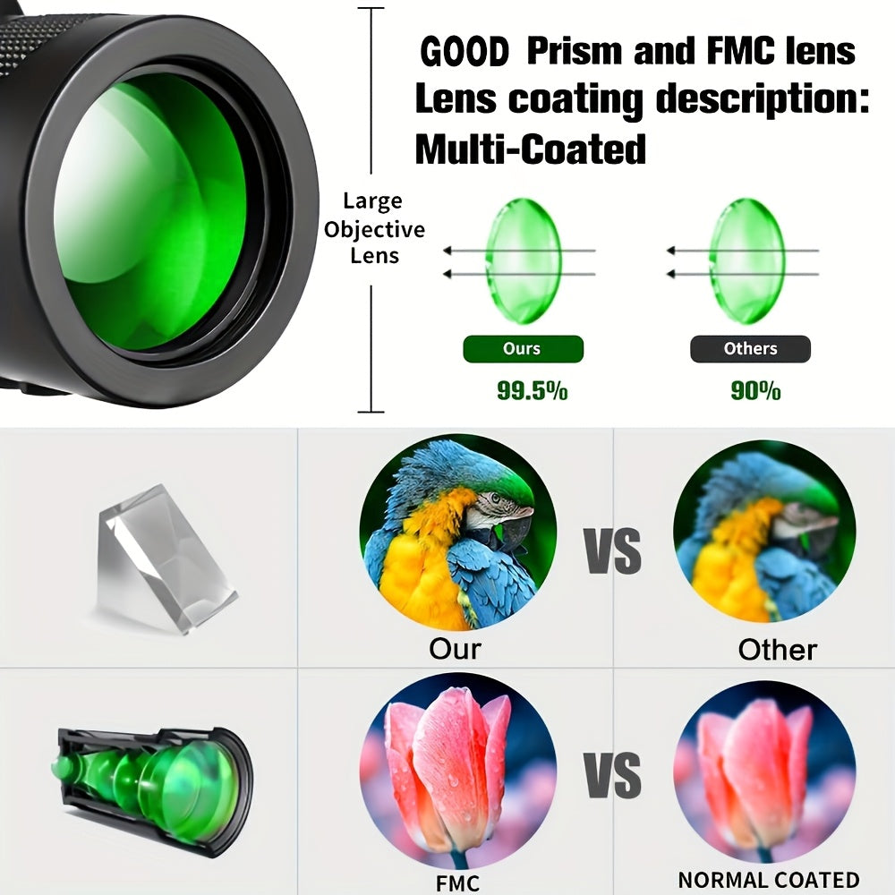 10x40mm Yuqori Ta'rifli Monokul Teleskop Kattalar Uchun - Portativ Qo'l Teleskopi FMC Linzali, Tashqi Faoliyatlar Uchun Aniq Uzoq Masofali Ko'rish, Masalan, Kamping, Sayohat, Yovvoyi Hayotni Kuzatish