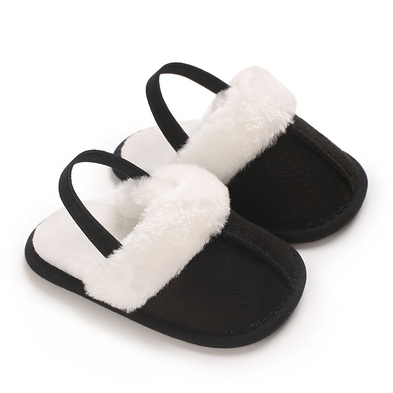 Soft and cozy plush baby girl slippers with non-slip sole for indoor comfort, perfect for 0-1 year olds in spring and fall.