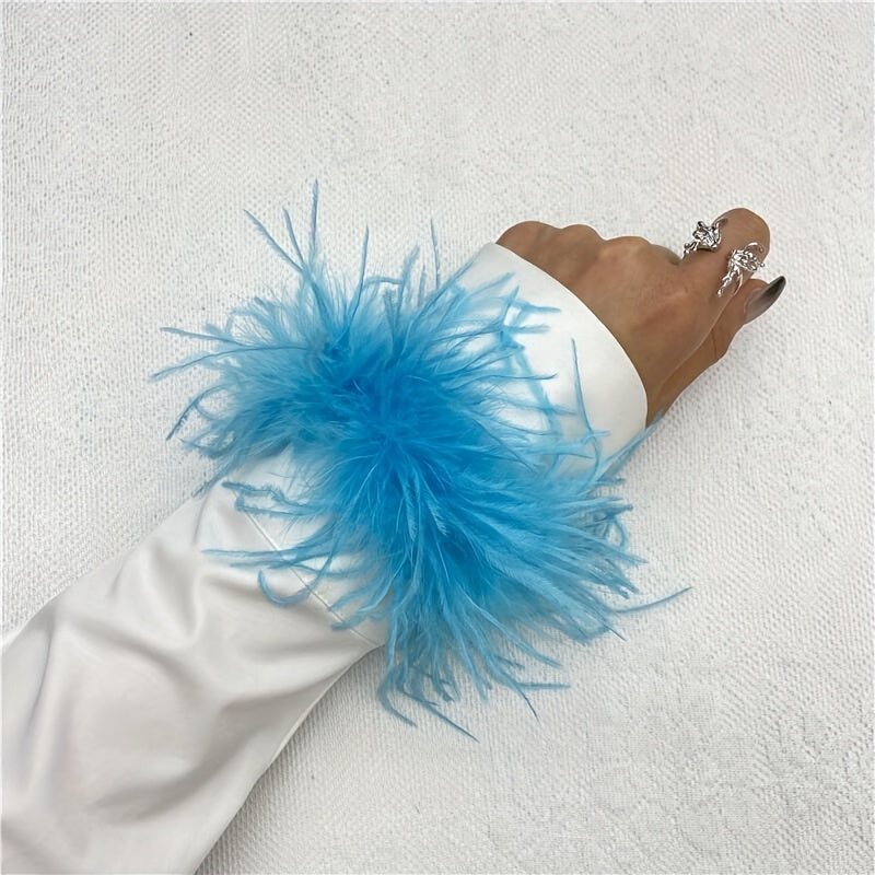 Ostrich Feather Wrist Cuffs Available in 20 Colors, Solid Color Carnival Slap Bracelets Perfect for Halloween Cosplay, Party Accessories, Non-Elastic Feather Anklet Bracelet