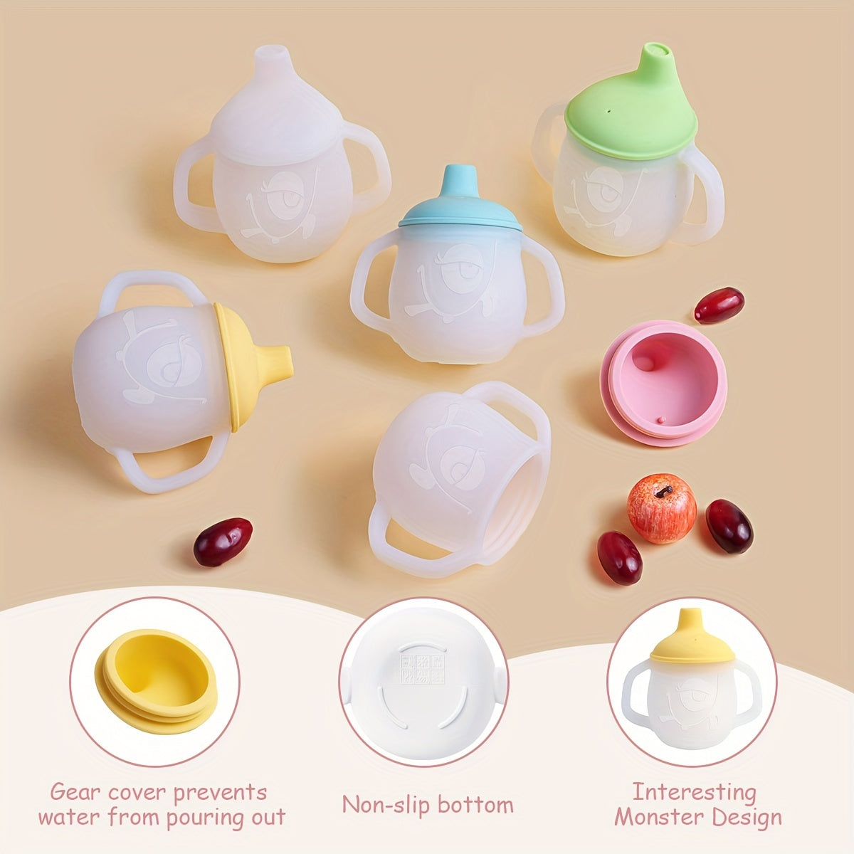 This set includes a custom silicone sippy cup with soft spout and easy-grip handles. BPA-free and perfect for camping, milk, coffee, and water. Makes a great gift for youngsters and is machine washable.