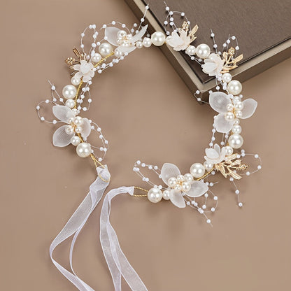 Romantic Floral Bridal Headband with Faux Pearls and Beads - Perfect for Weddings, Princess Birthdays, and Parties