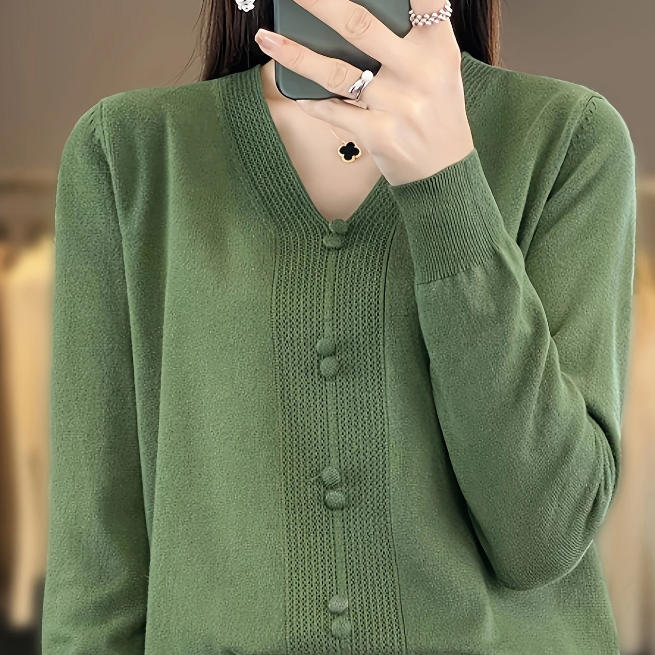 Oversized V-Neck Sweater with Button Accents